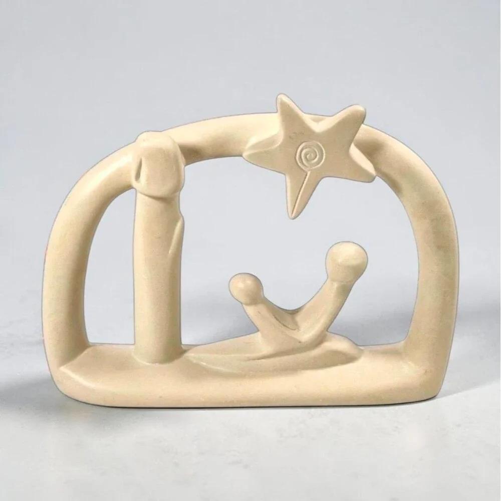 Hand Carved Kenyan Soapstone Nativity Scene Minimalist Modern Holy Family Christ